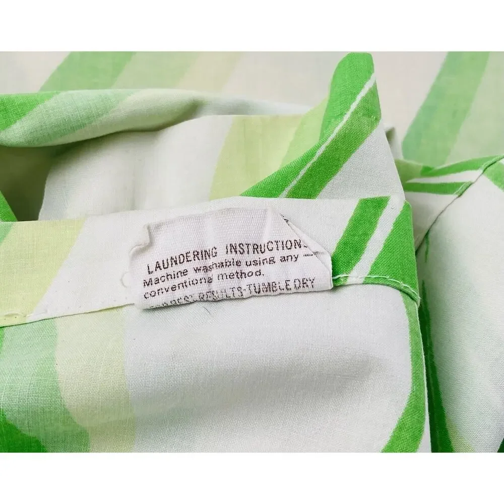 Vintage 1970s Dan River Percale Tranquale Green Wavy Sheet Set Flat Pillowcase